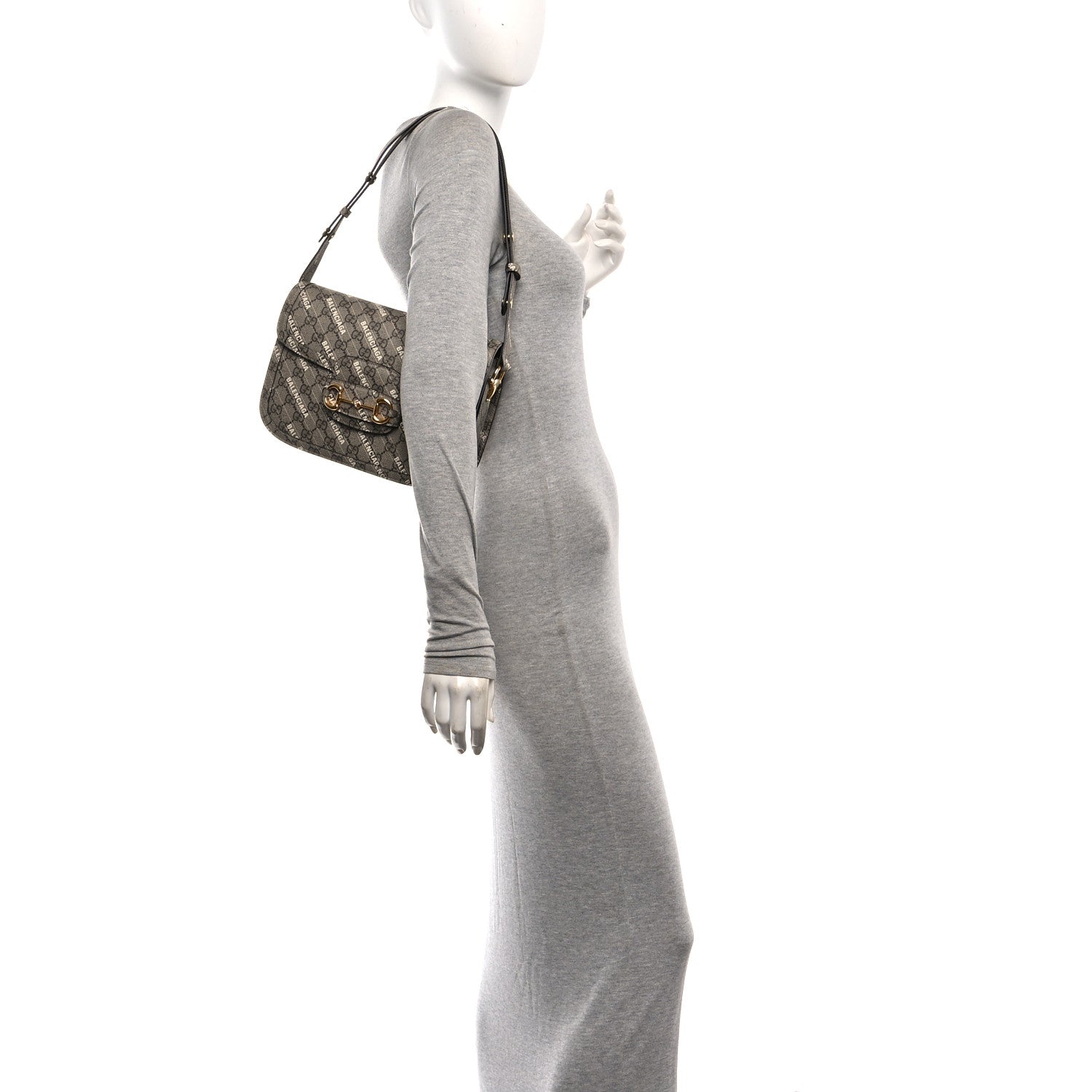 X BALENCIAGA GG Supreme Monogram Logo Print Horsebit 1955 Shoulder Bag Beige Ebony