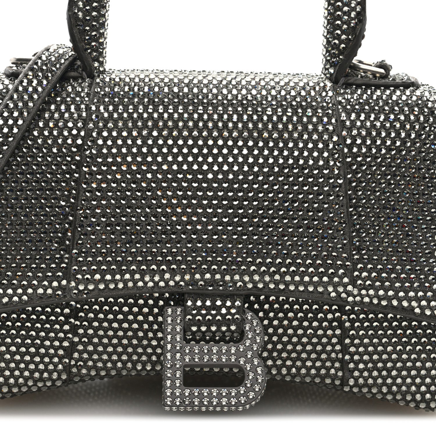 Strass Suede Hourglass Top Handle Bag XS Smoke Grey Crystal