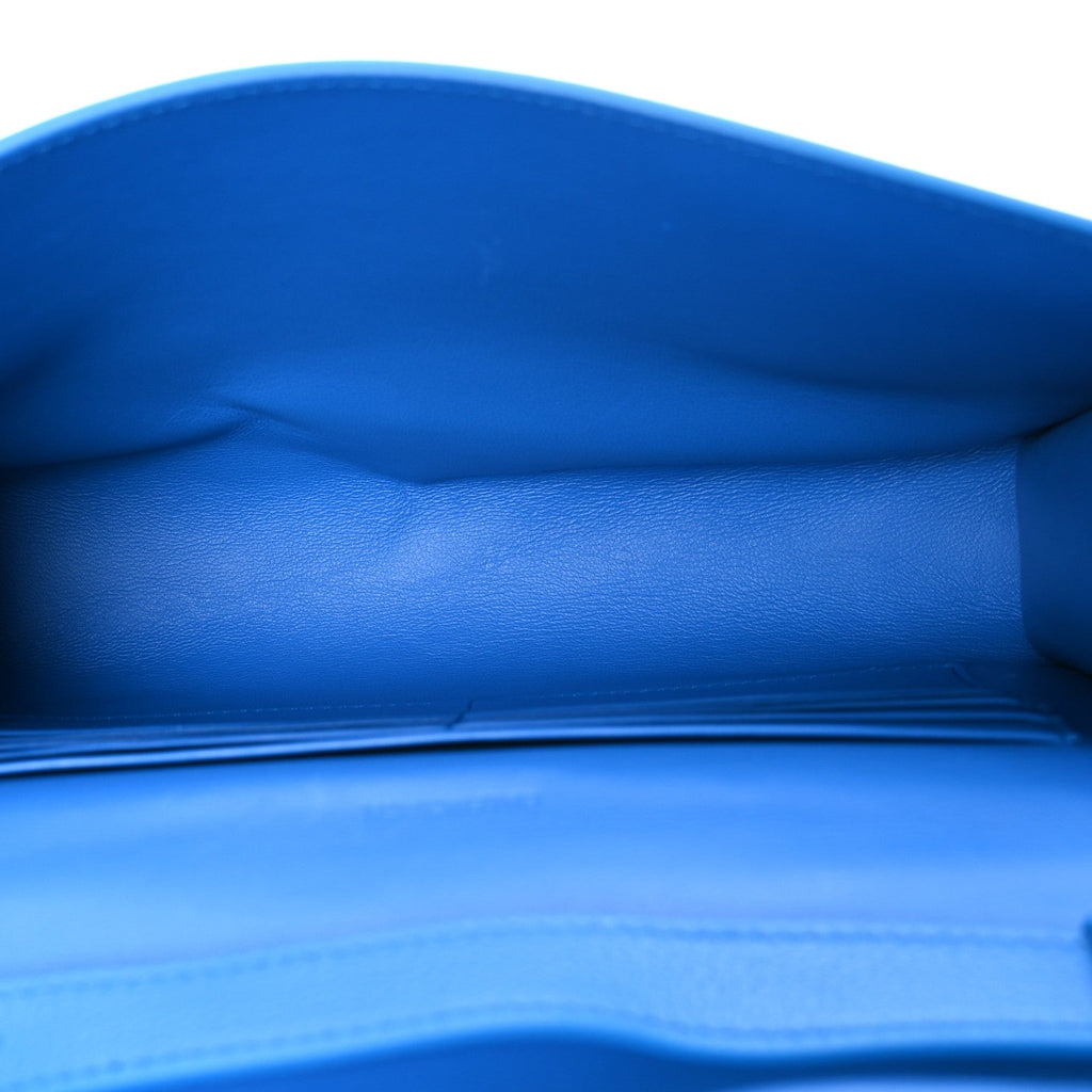 Grained Calfskin Embossed Car Flap Bag Petroleum Blue