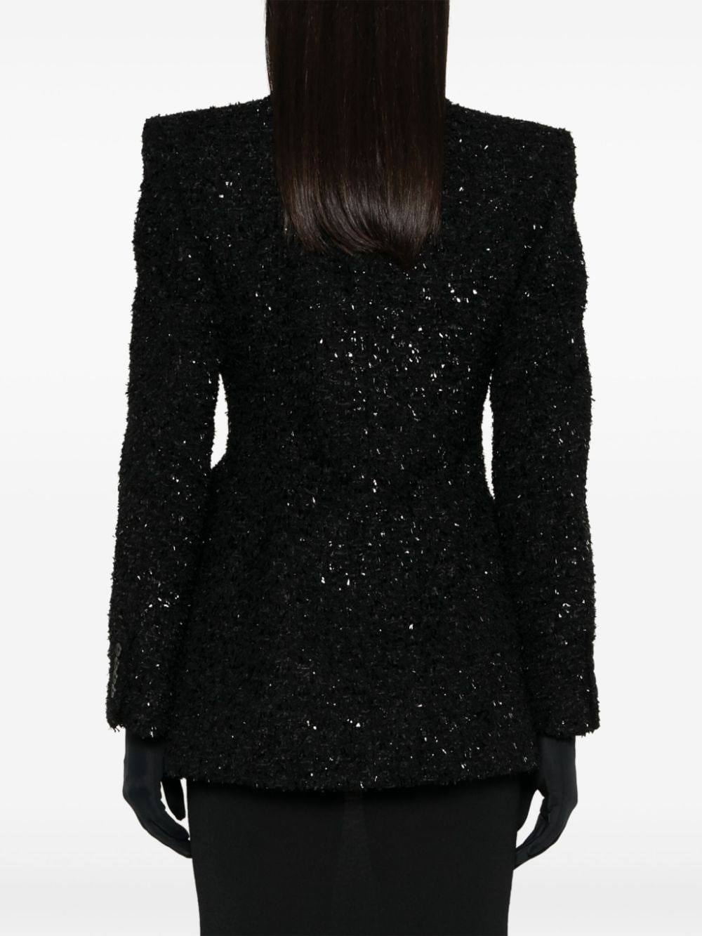 Balenciaga Women's Hourglass Tweed-Texture Padded-Shoulder Wool-Blend Blazer