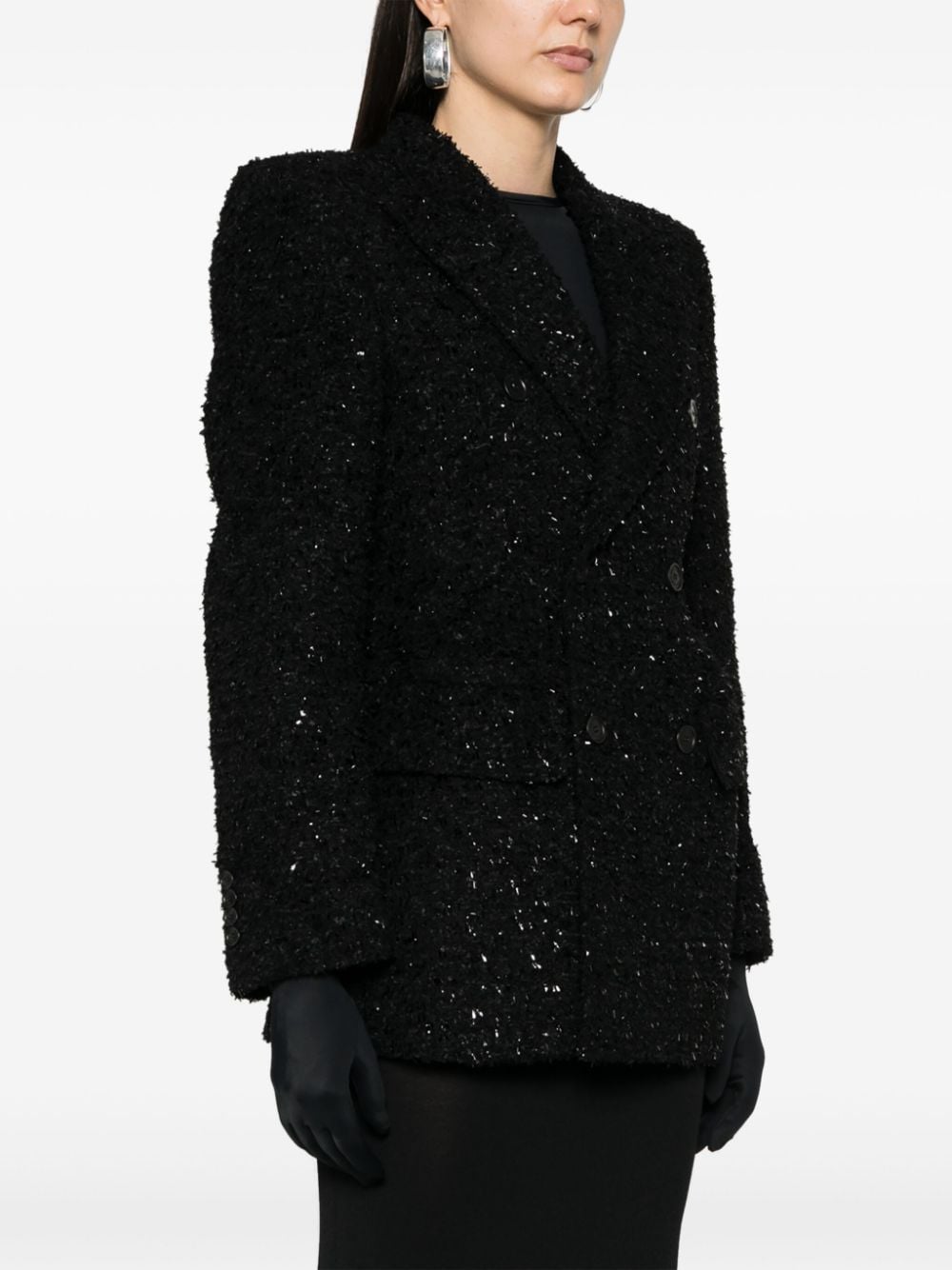 Balenciaga Women's Hourglass Tweed-Texture Padded-Shoulder Wool-Blend Blazer