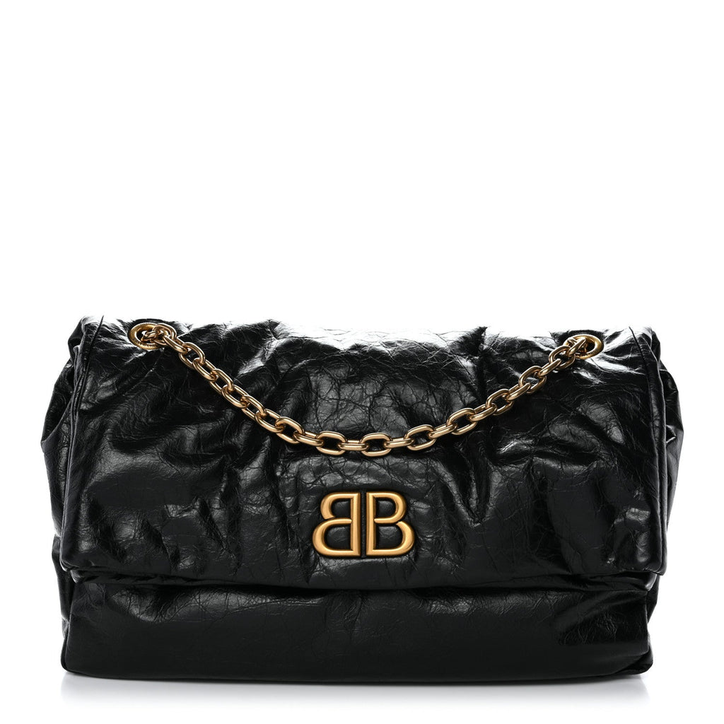 Arena Calfskin Medium Monaco Chain Shoulder Bag Black