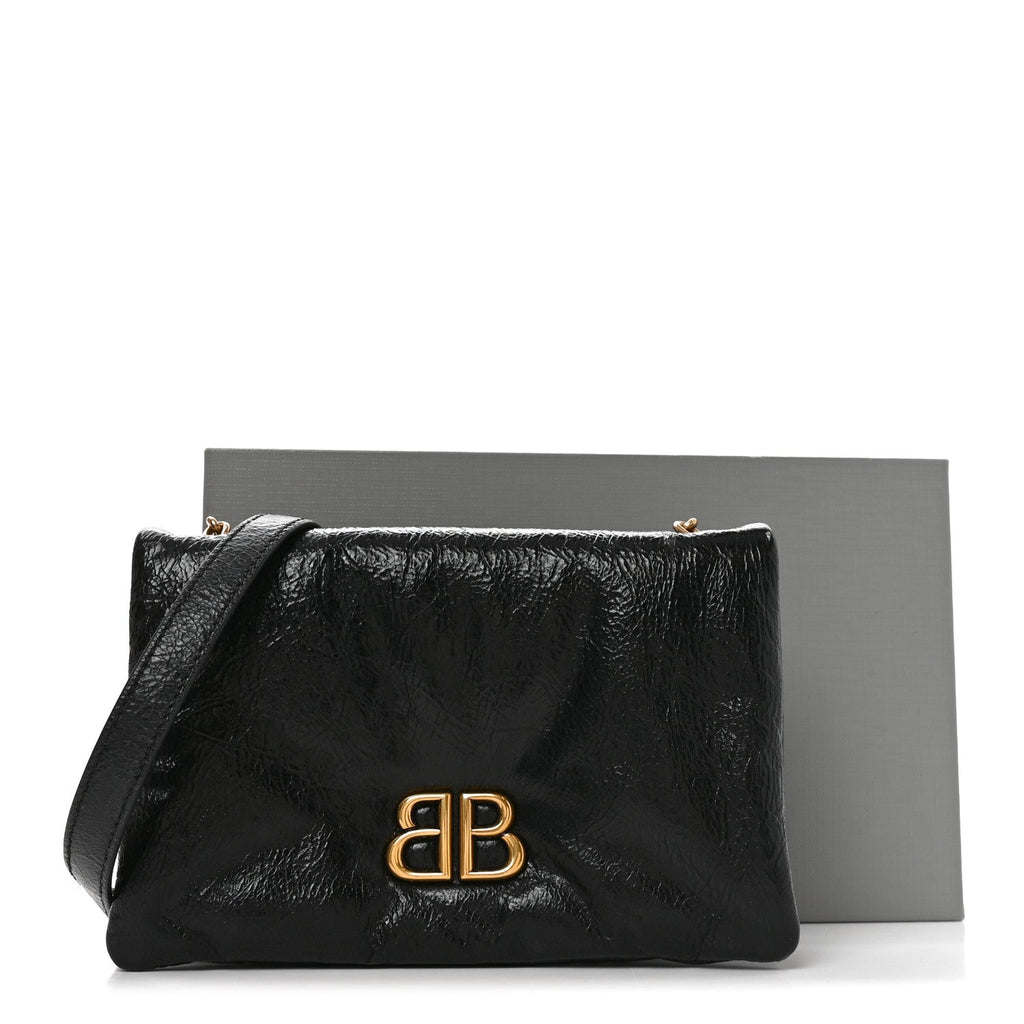 Arena Calfskin Puffy Monaco Chain Shoulder Bag  Black