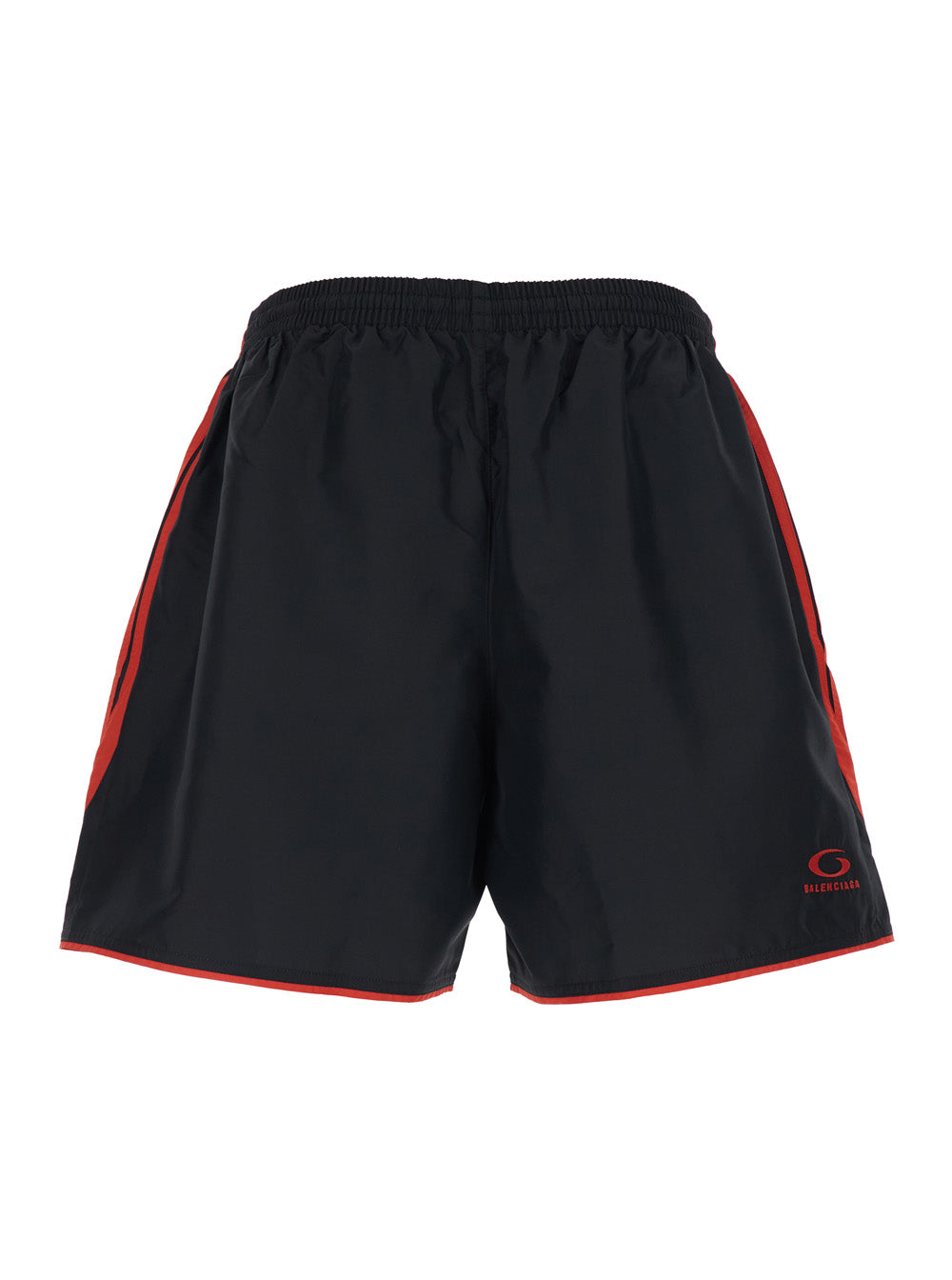 Balenciaga Men Black Tech Fabric Shorts With Elastic Waist And Logo On Front And Back For Men
