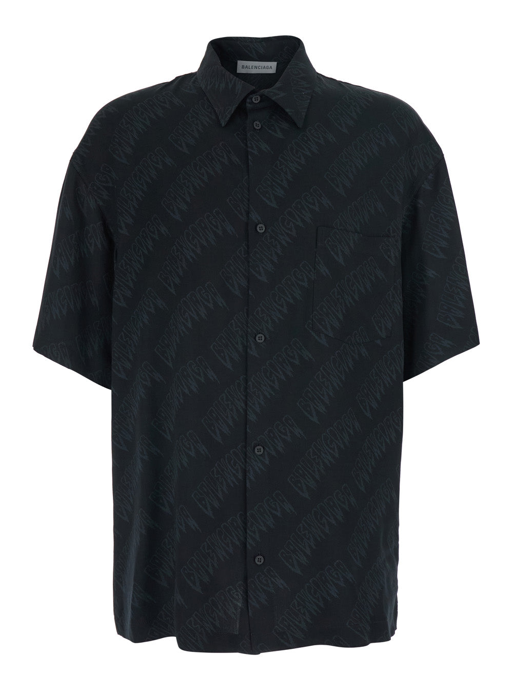 Balenciaga Men Black Shirt 'Creeper' With Classic Collar And All-Over Logo Motif In Viscose For Men