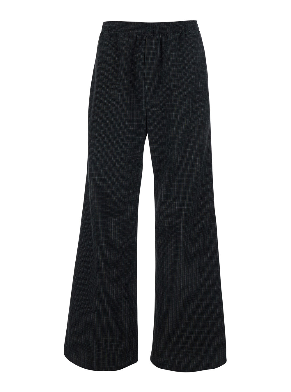 Balenciaga Men 'Taylor' Green Pants With Elastic Drawstring Waist And All-Over Check Motif In Cotton For Men