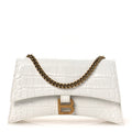 Calfskin Crocodile Embossed Small Crush Chain Bag White