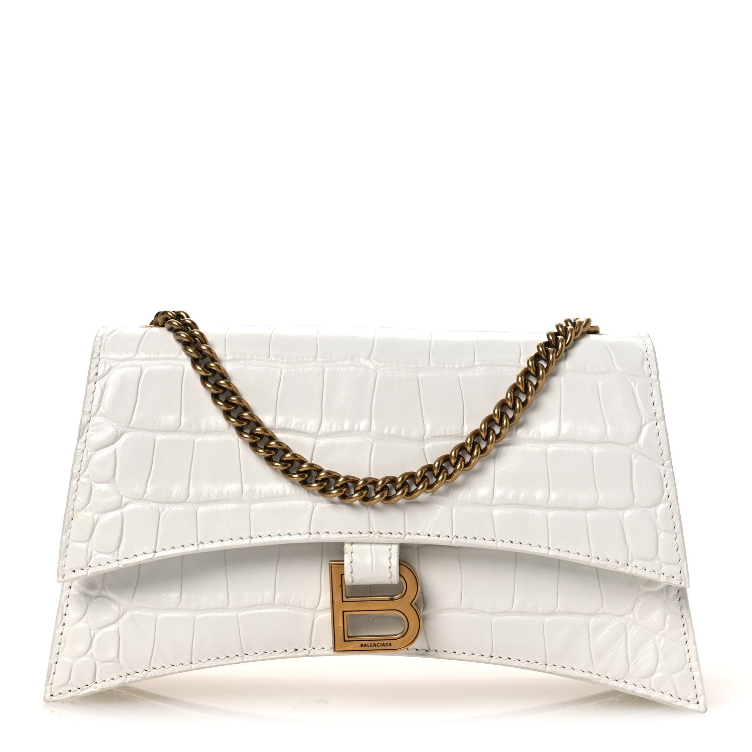 Calfskin Crocodile Embossed Small Crush Chain Bag White