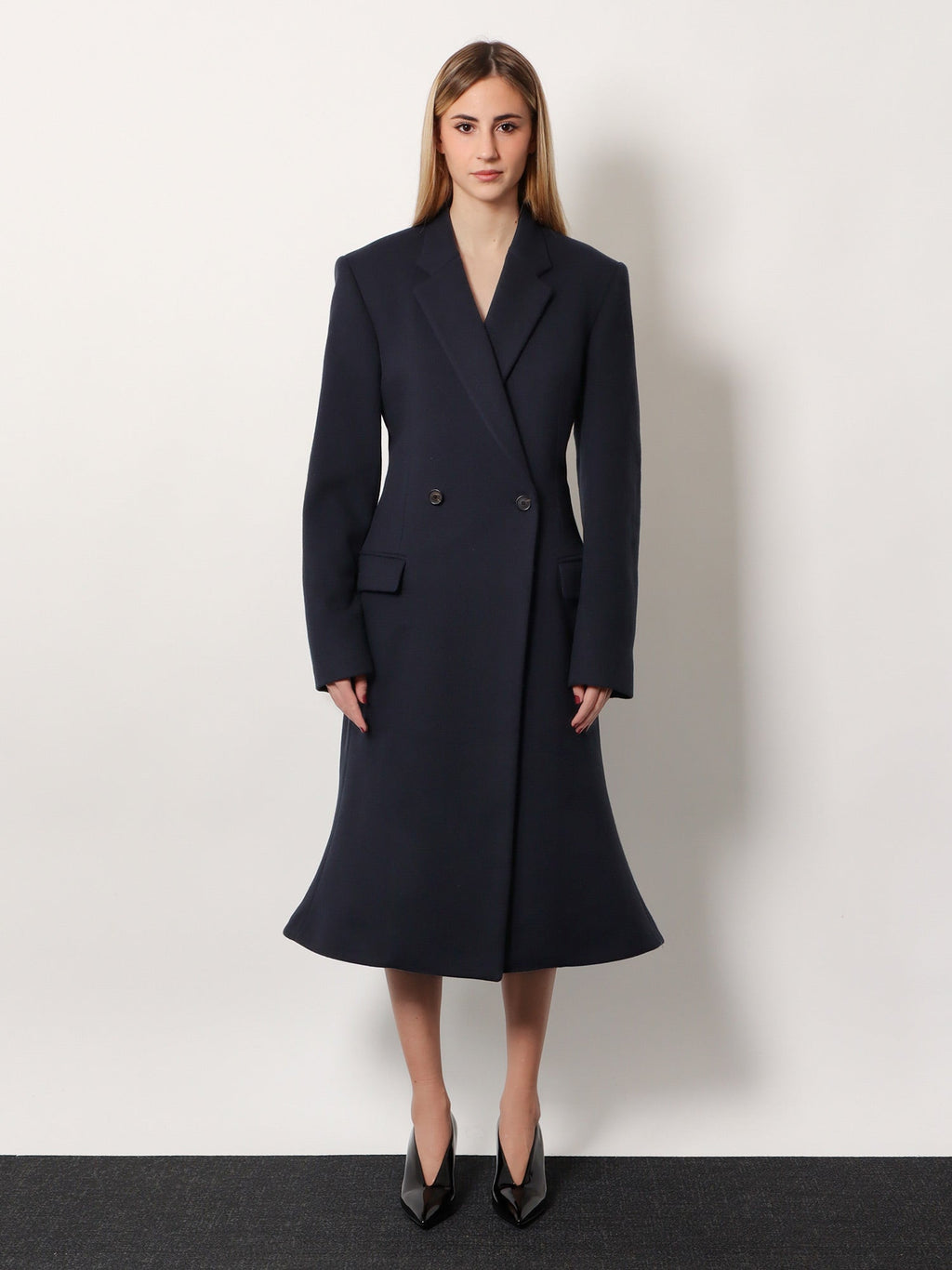 Balenciaga Women Godet Midi Double-Breasted Wool Coat