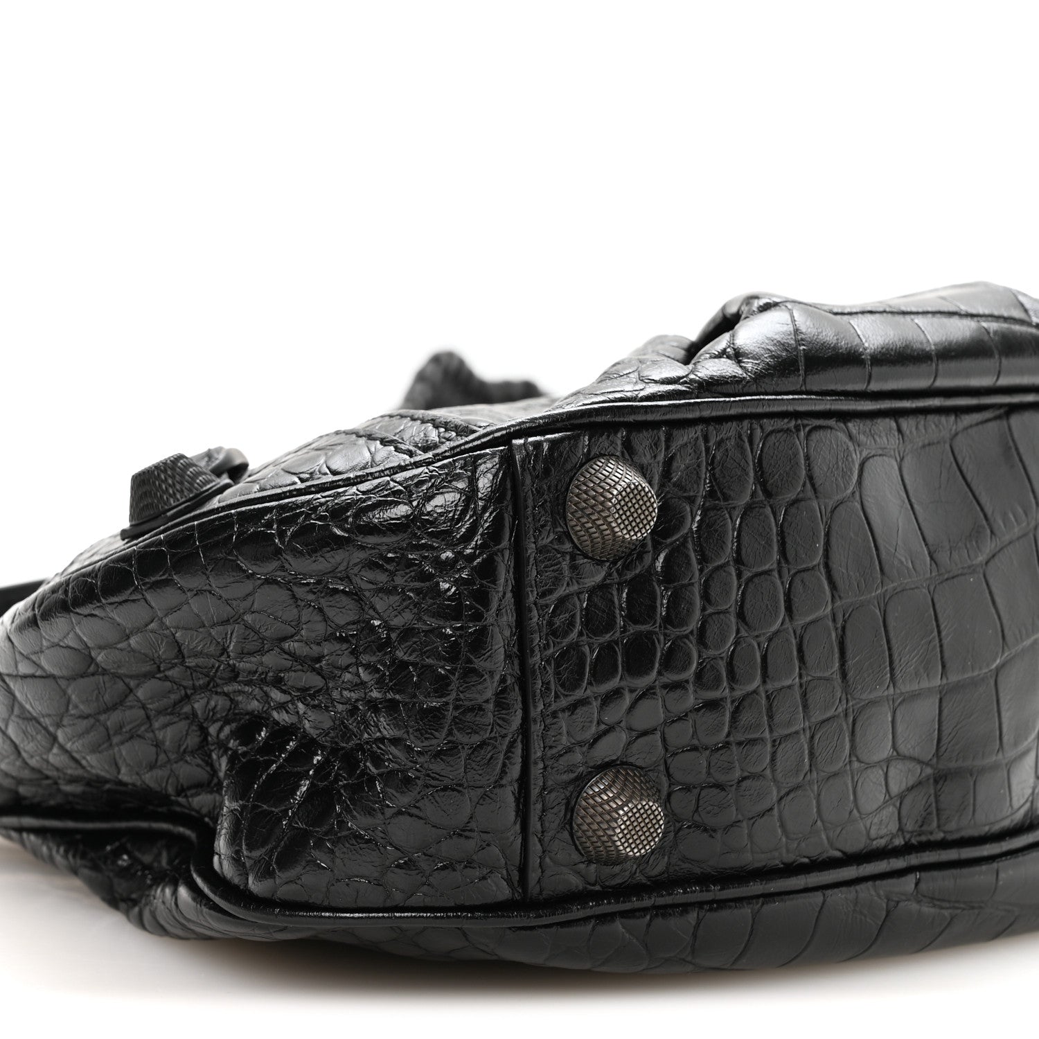 Extra Supple Calfskin Crocodile Embossed Monochrome Small Le Cagole Shoulder Bag Black