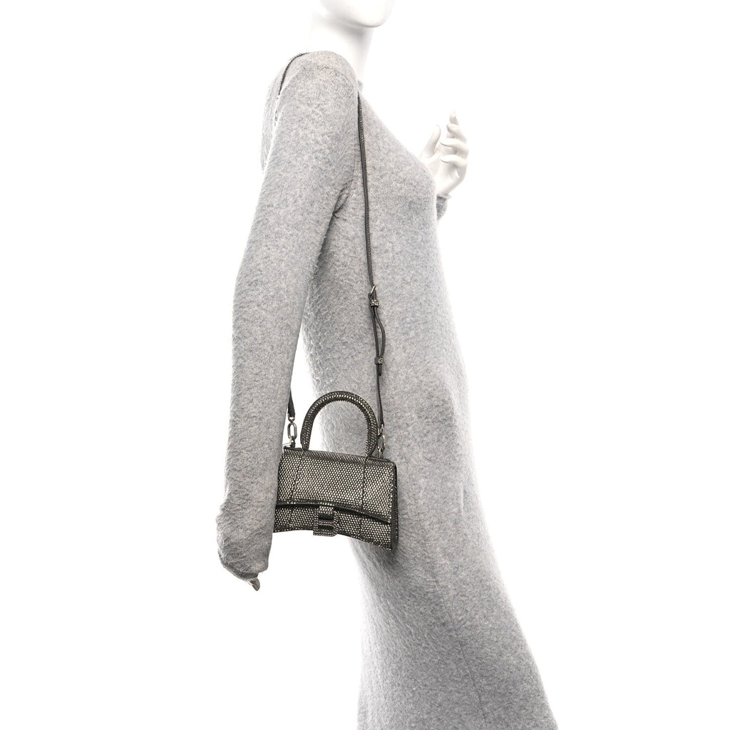 Strass Suede Hourglass Top Handle Bag XS Smoke Grey Crystal