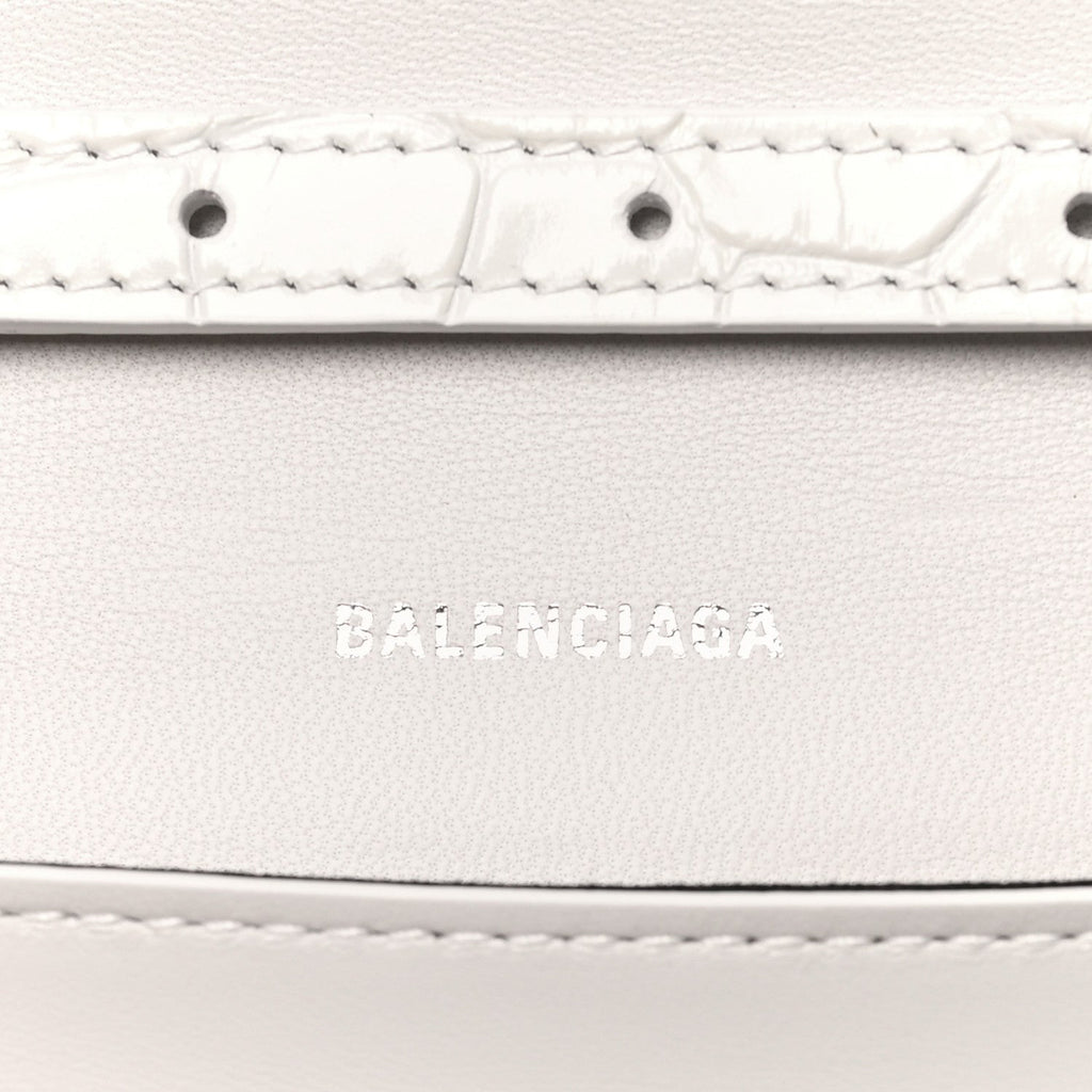 Shiny Calfskin Crocodile Embossed Small B Bag White
