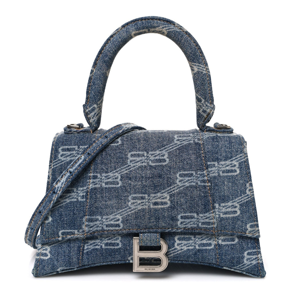 Denim BB Monogram Small Hourglass Top Handle Bag Blue