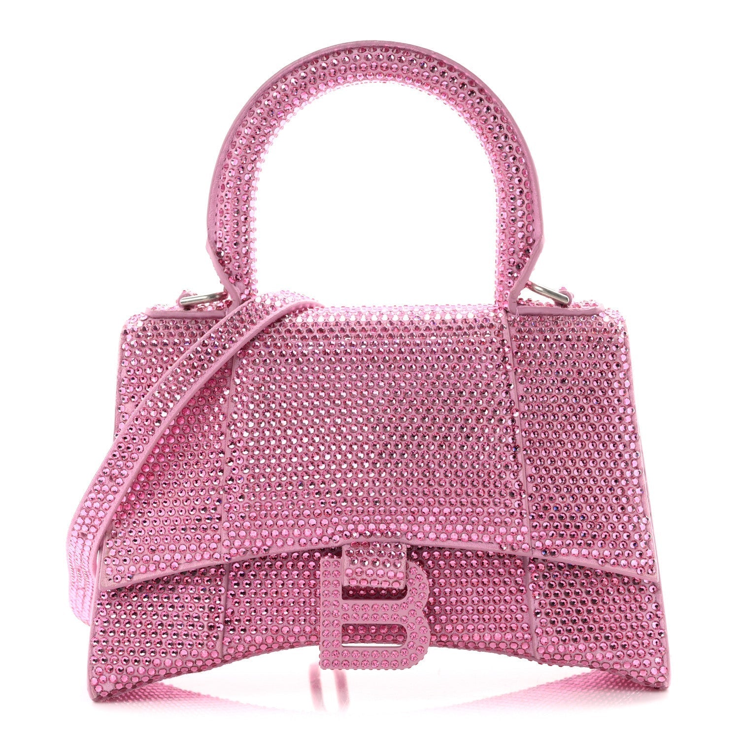 Strass Suede Hourglass Top Handle Bag XS Pink