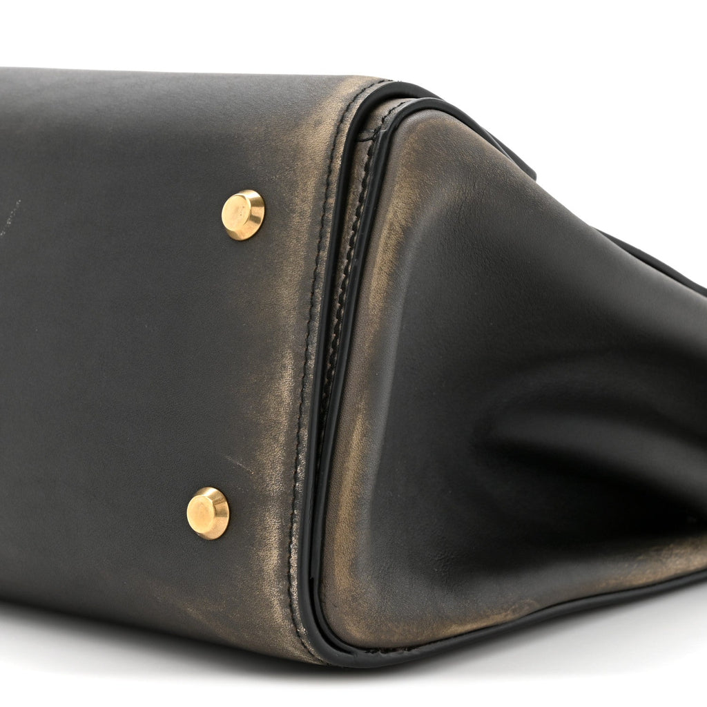 Used Calfskin Money Top Handle Handbag Black