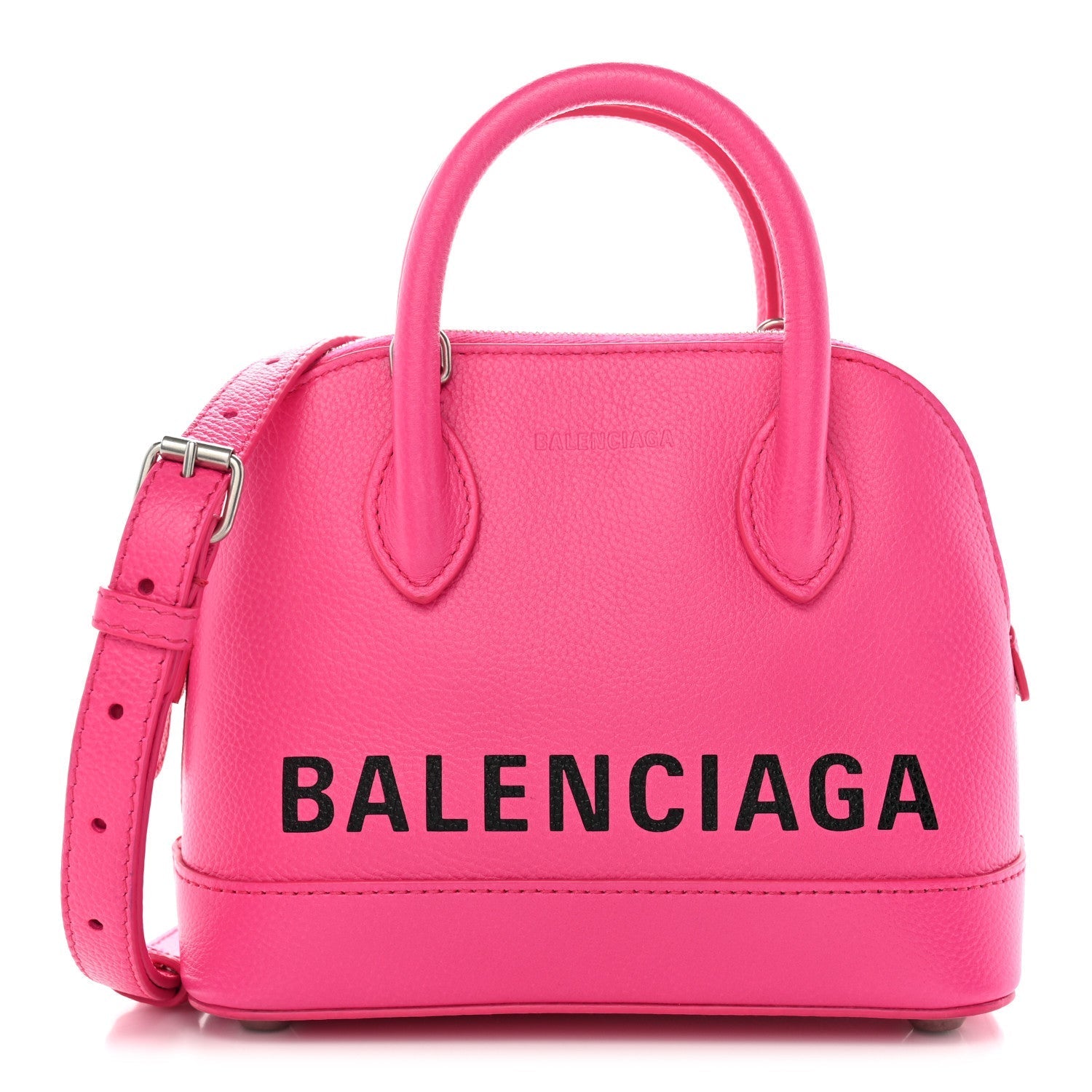 Signature Grained Calfskin Logo XXS Ville Top Handle Bag Fuchsia
