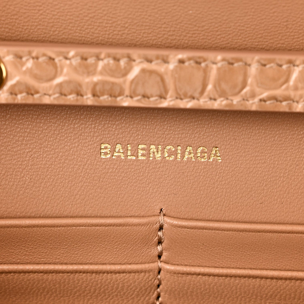 Shiny Calfskin Crocodile Embossed Hourglass Chain Bag Nude Beige