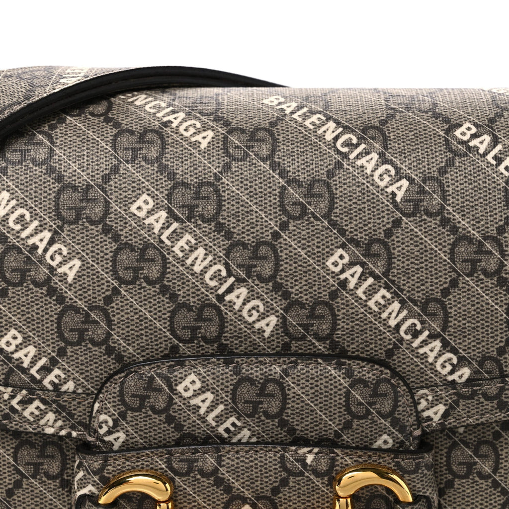 X BALENCIAGA GG Supreme Monogram Logo Print Horsebit 1955 Shoulder Bag Beige Ebony