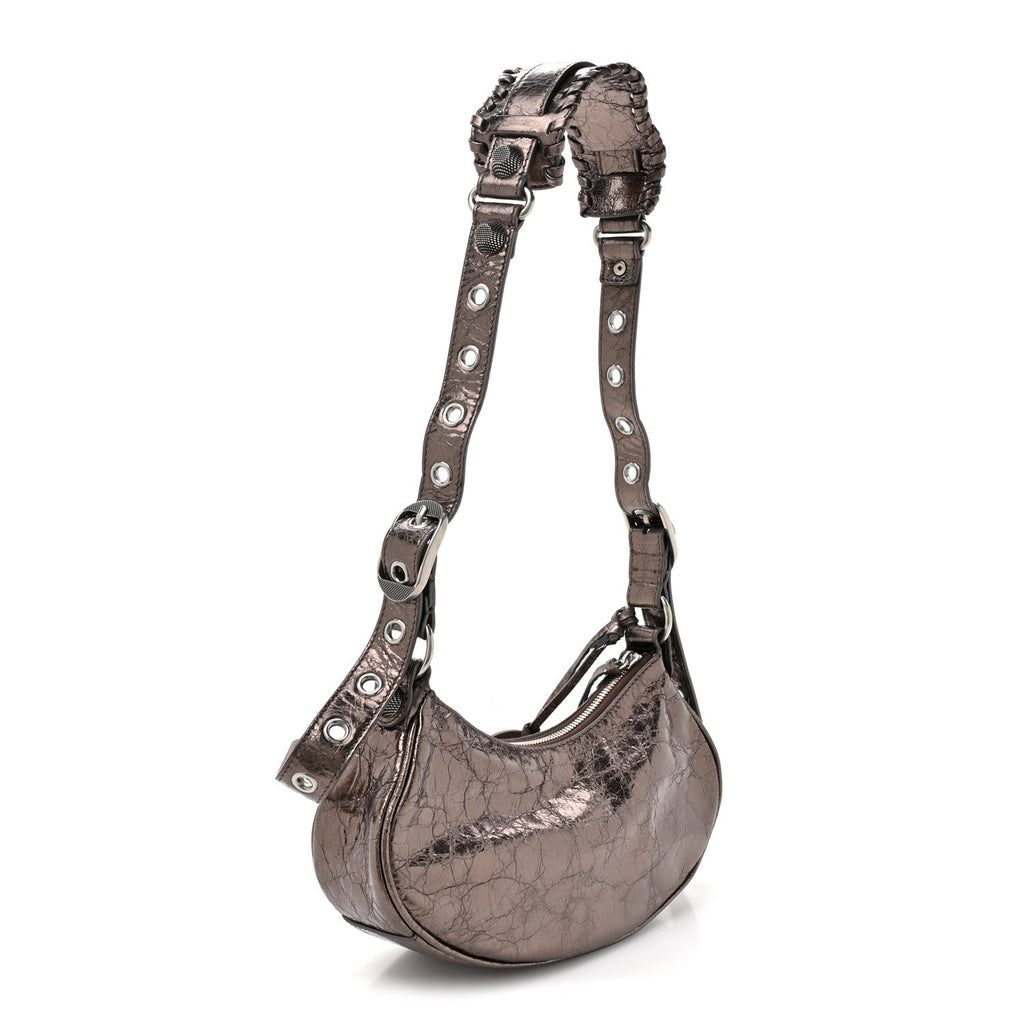 Metallic Agneau Arena Le Cagole Shoulder Bag XS Dark Bronze