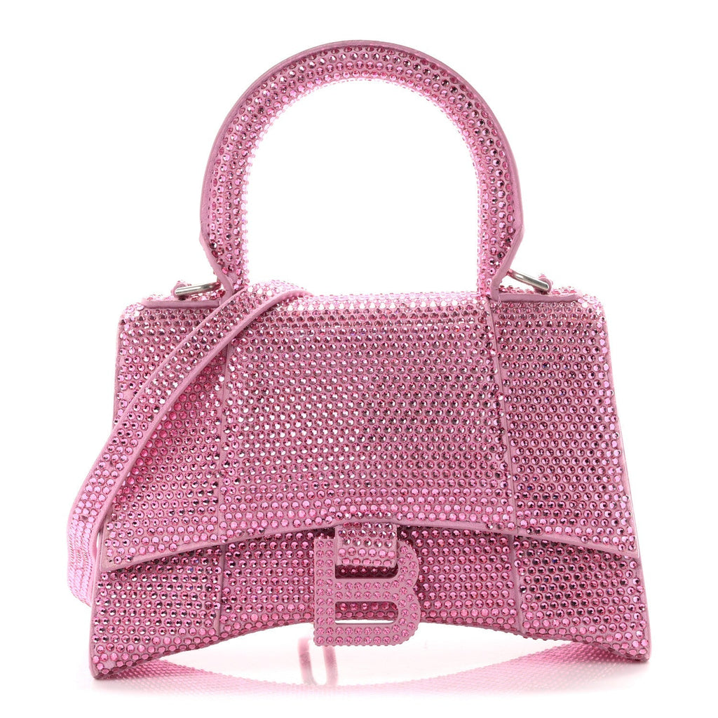Strass Suede Hourglass Top Handle Bag XS Pink