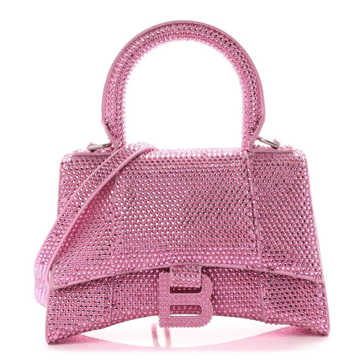 Strass Suede Hourglass Top Handle Bag XS Pink