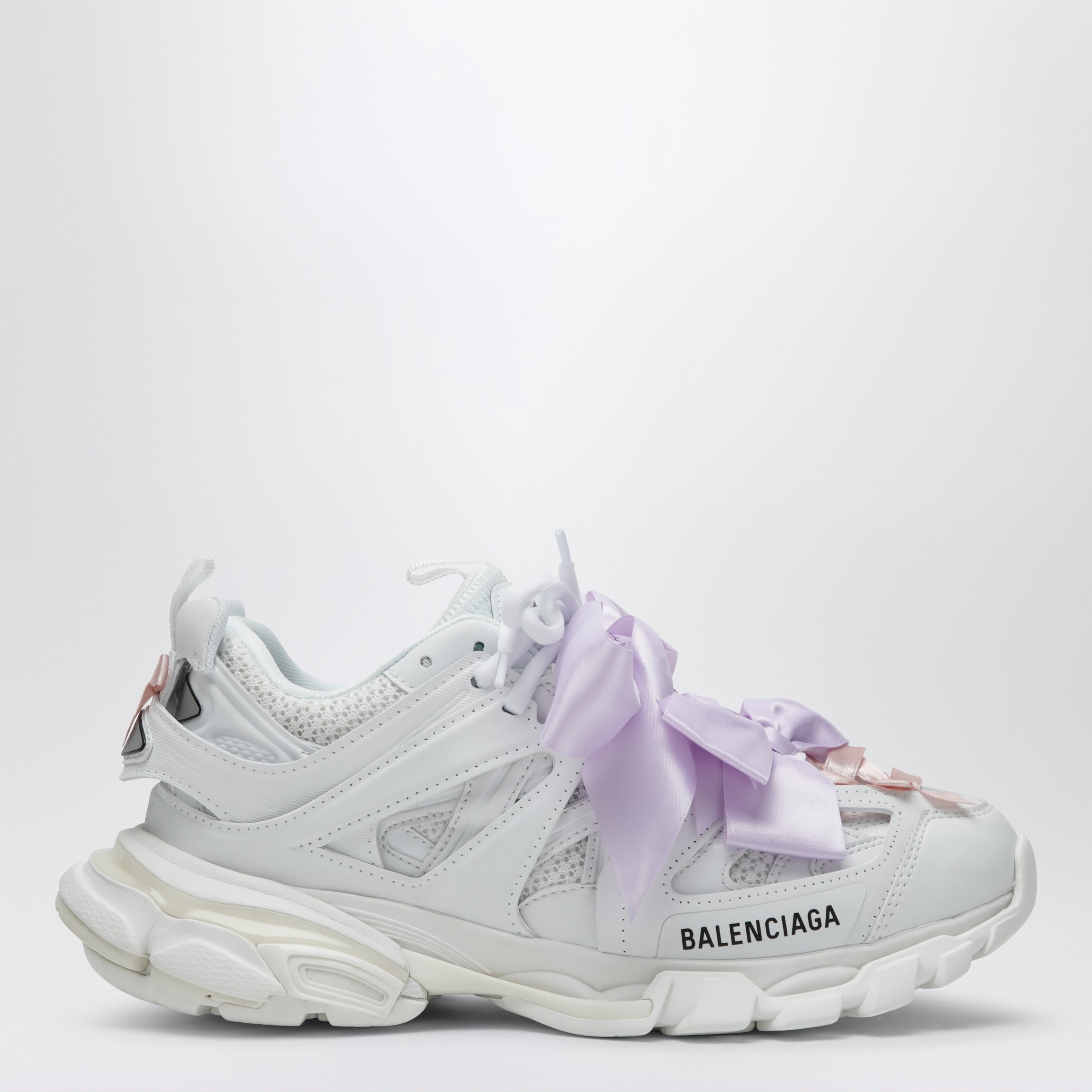 Balenciaga Track Bow Sneakers In Mixed Materials, White And Pink Women