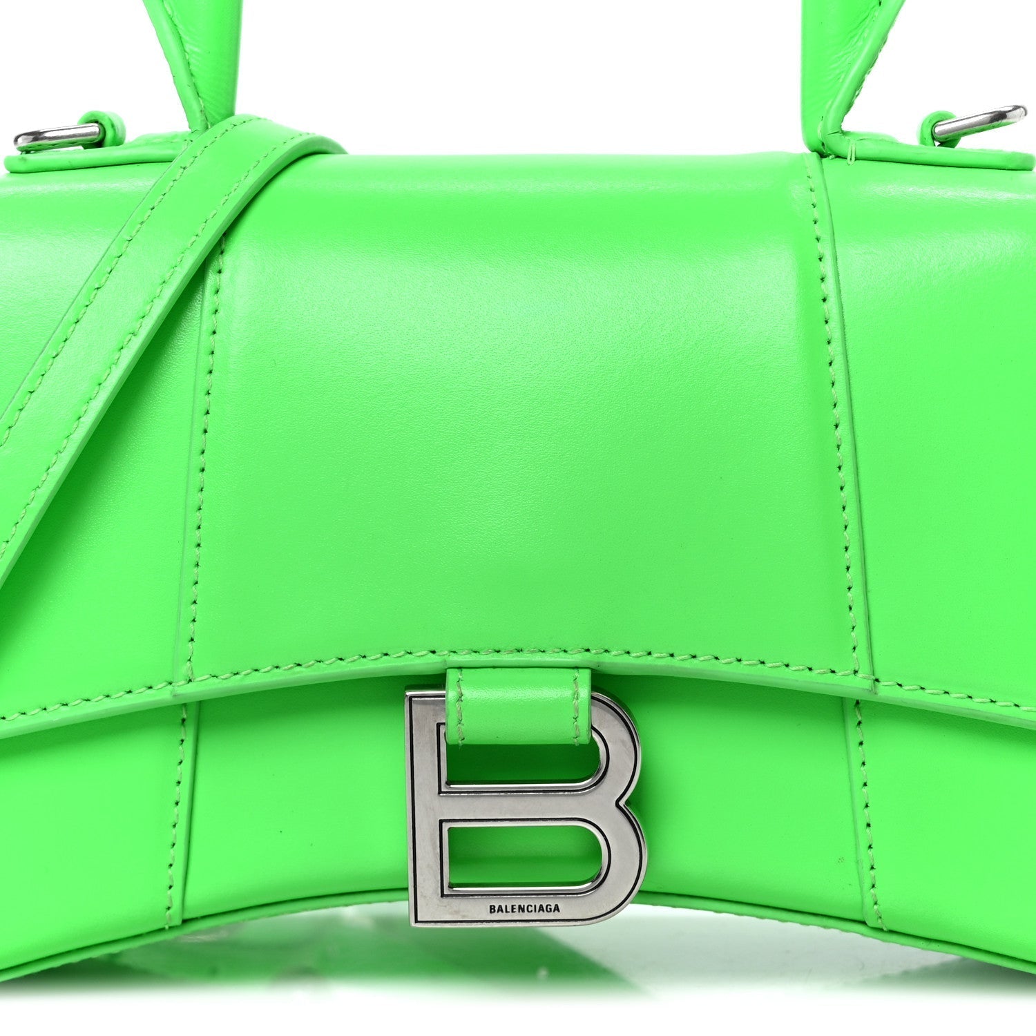 Shiny Box Calfskin Hourglass Top Handle Bag XS Fluo Green
