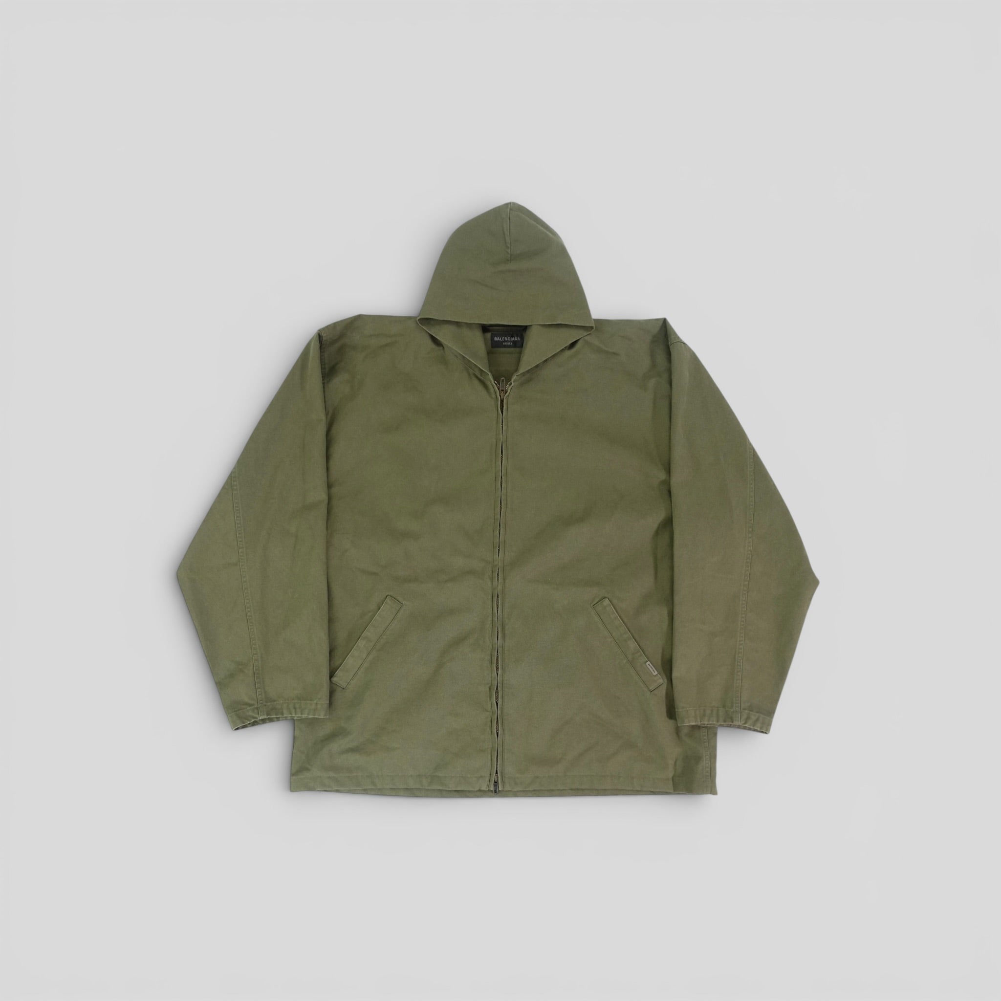 Balenciaga Hooded Zip Up in Khaki