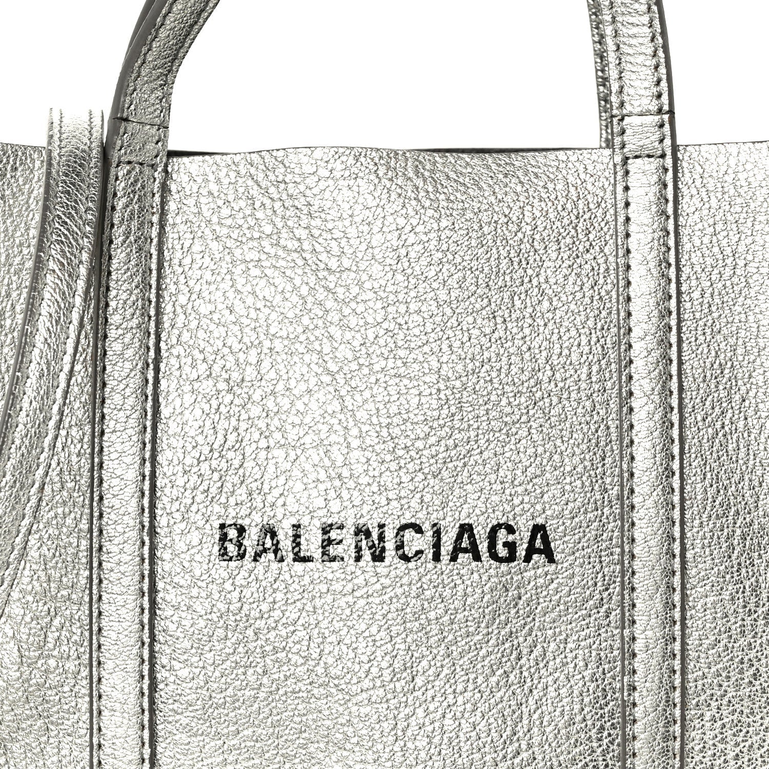 Metallic Goatskin Logo XXS Everyday Tote Argent Black