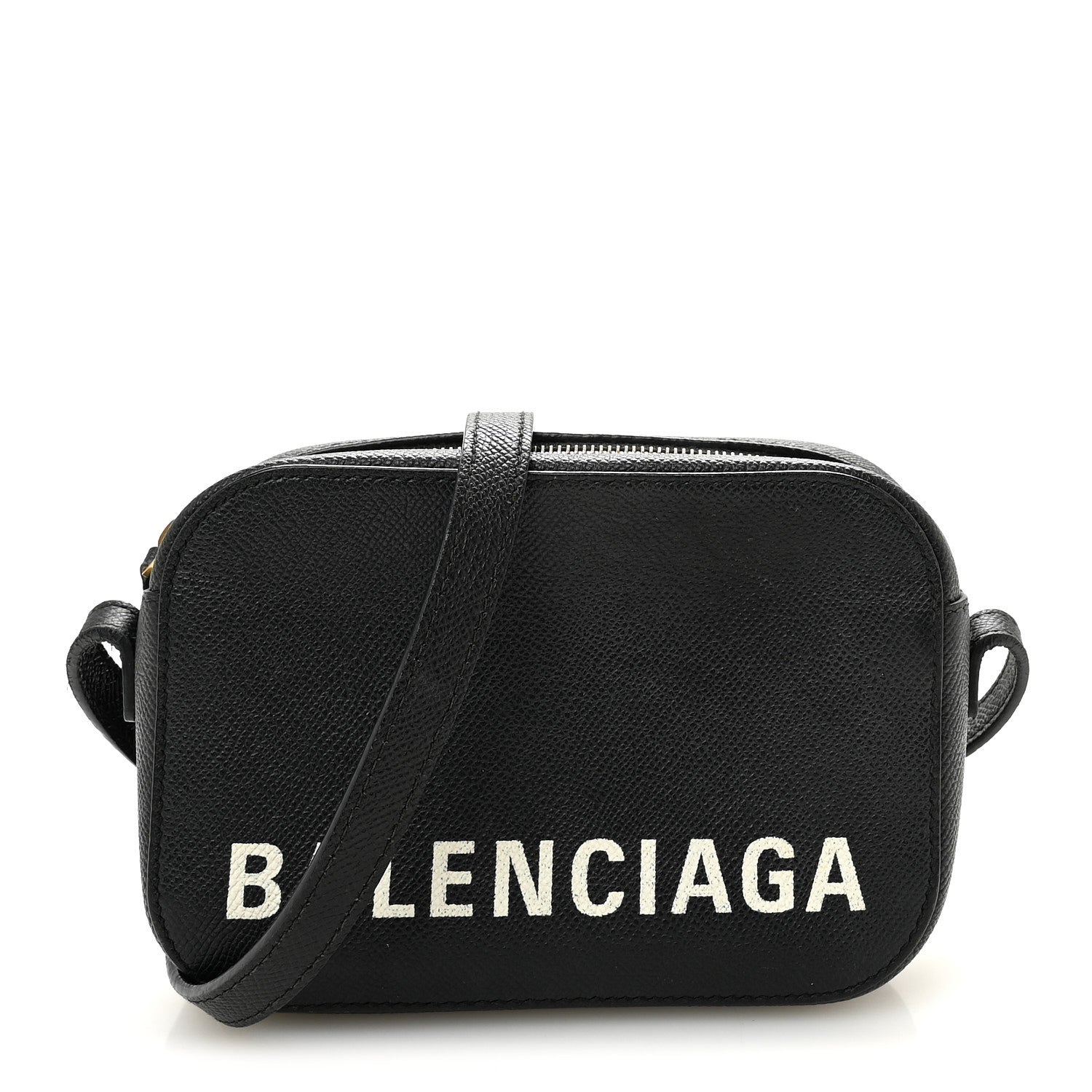 Signature Grained Calfskin Logo XS Ville Camera Bag Black White