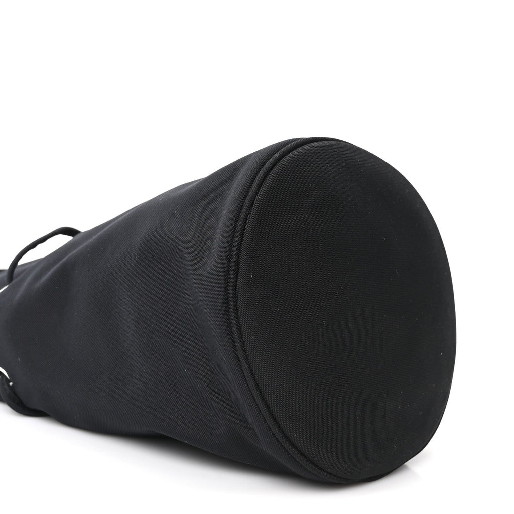Recycled Sport Nylon Logo Embroidered Wheel Drawstring Bucket Bag Black White
