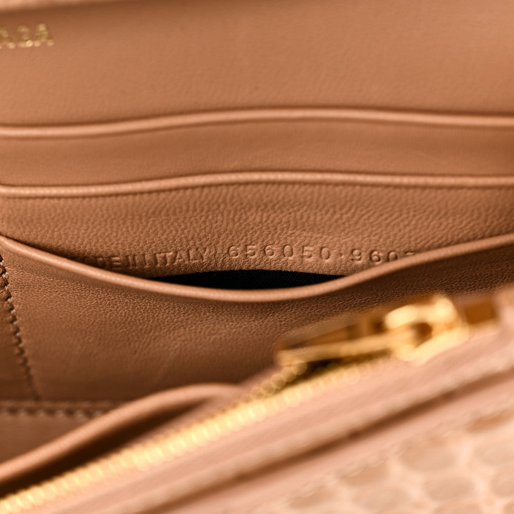 Shiny Calfskin Crocodile Embossed Hourglass Chain Bag Nude Beige