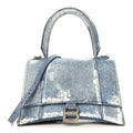 Nappa Denim Printed Small Hourglass Top Handle Bag Denim Blue