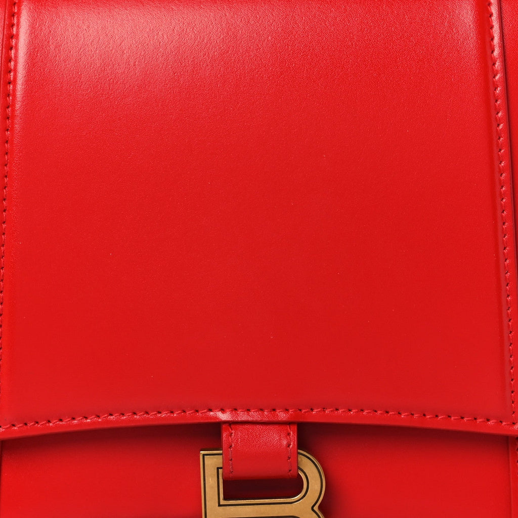 Shiny Box Calfskin Medium Hourglass Top Handle Bag Bright Red