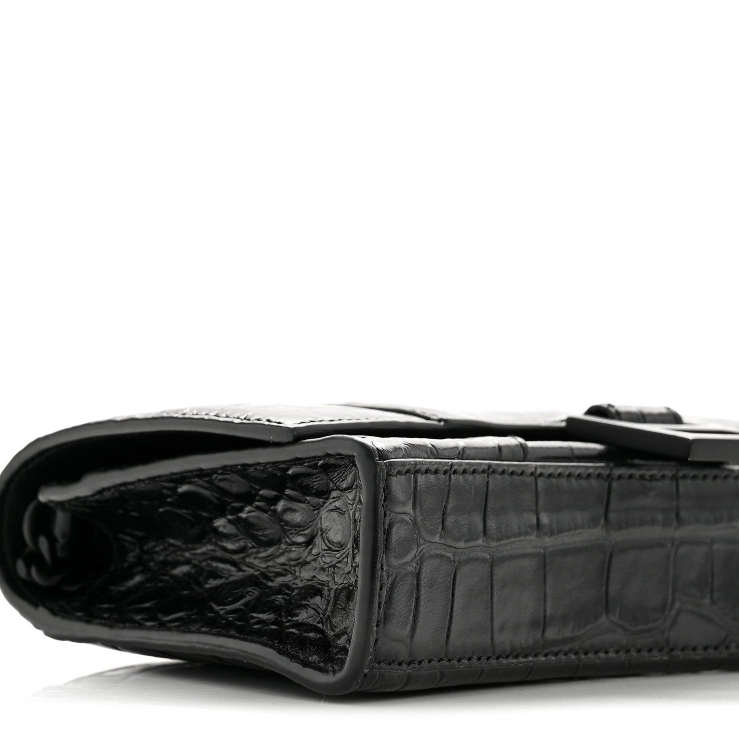 Shiny Calfskin Monochrome Crocodile Embossed Hourglass Chain Bag Black