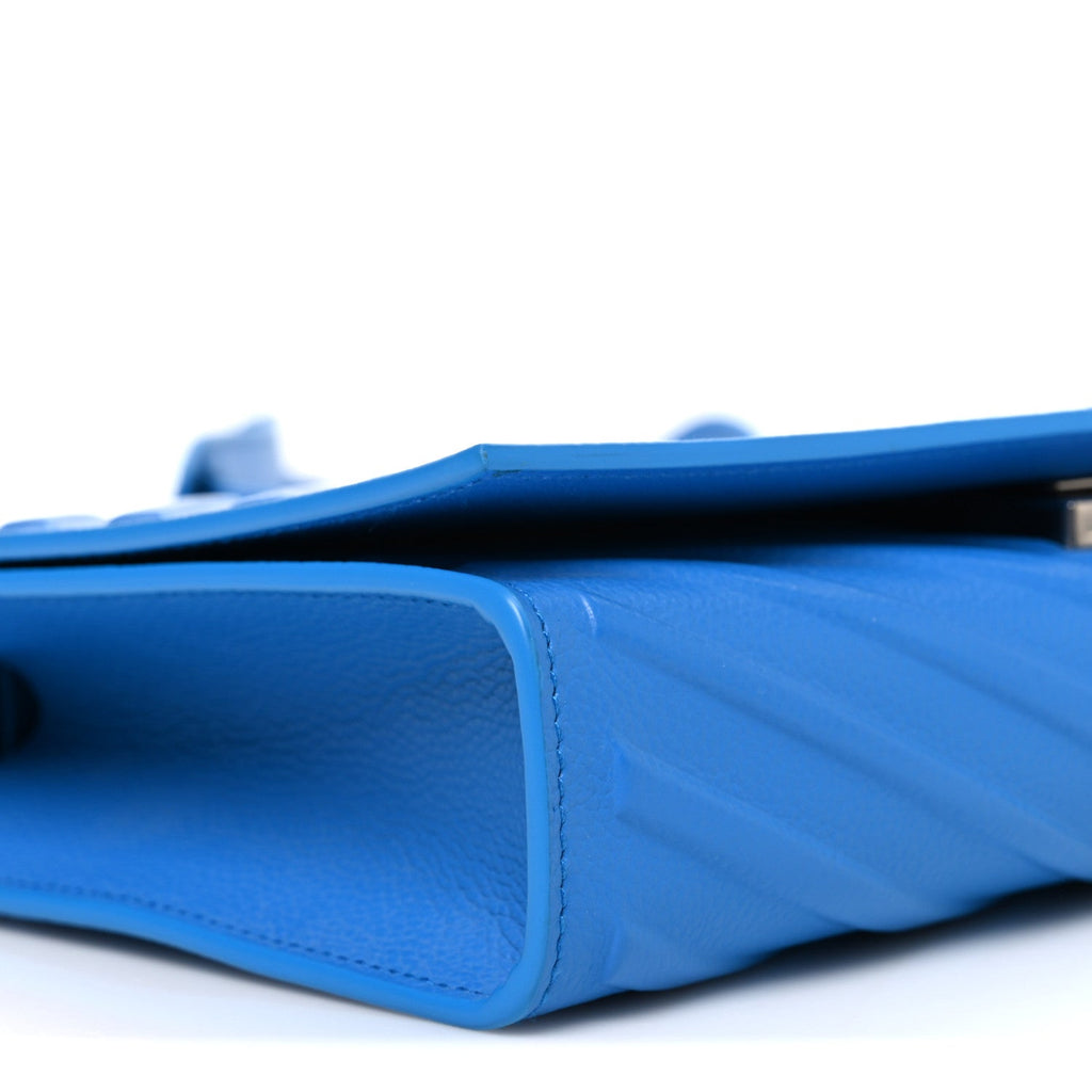 Grained Calfskin Embossed Car Flap Bag Petroleum Blue
