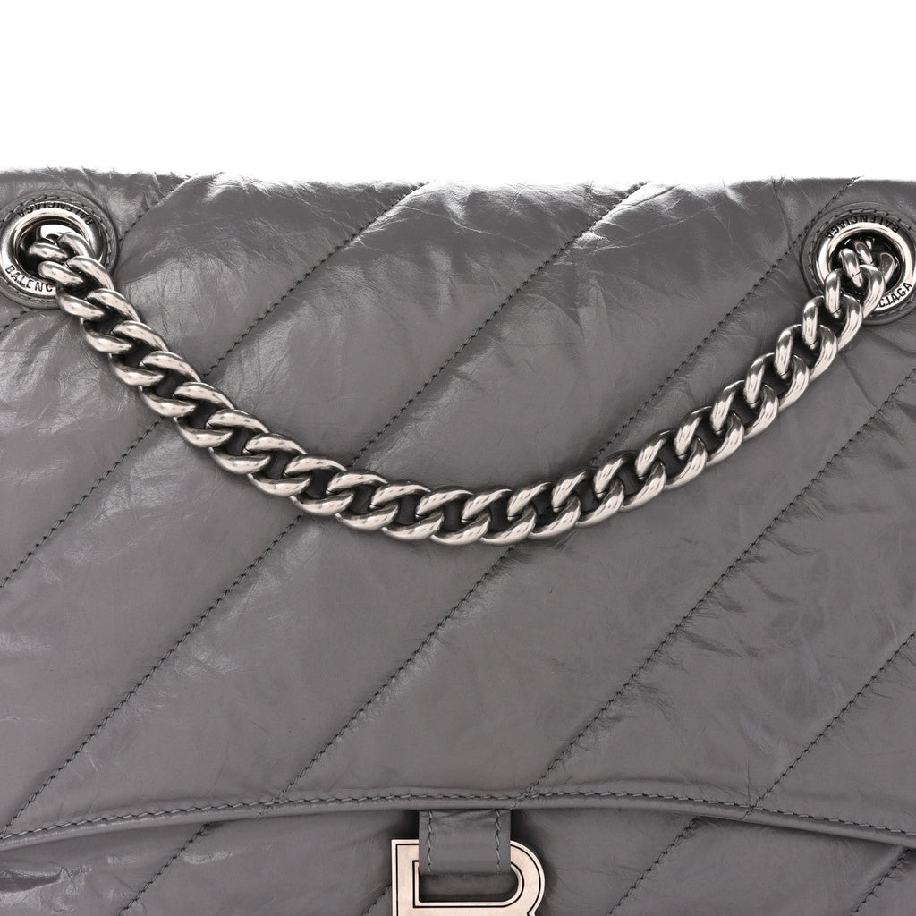 Crushed Calfskin Quilted Medium Crush Chain Bag Dark Grey