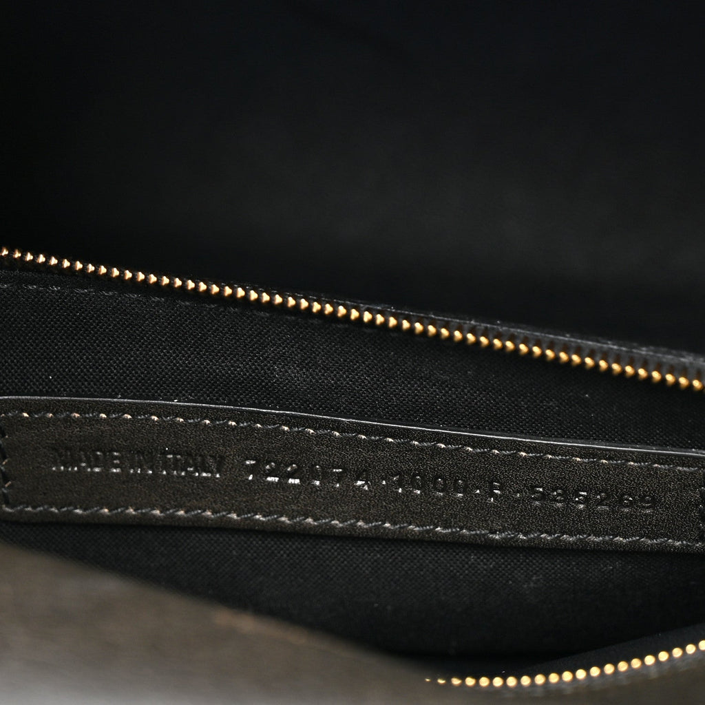 Used Calfskin Money Top Handle Handbag Black