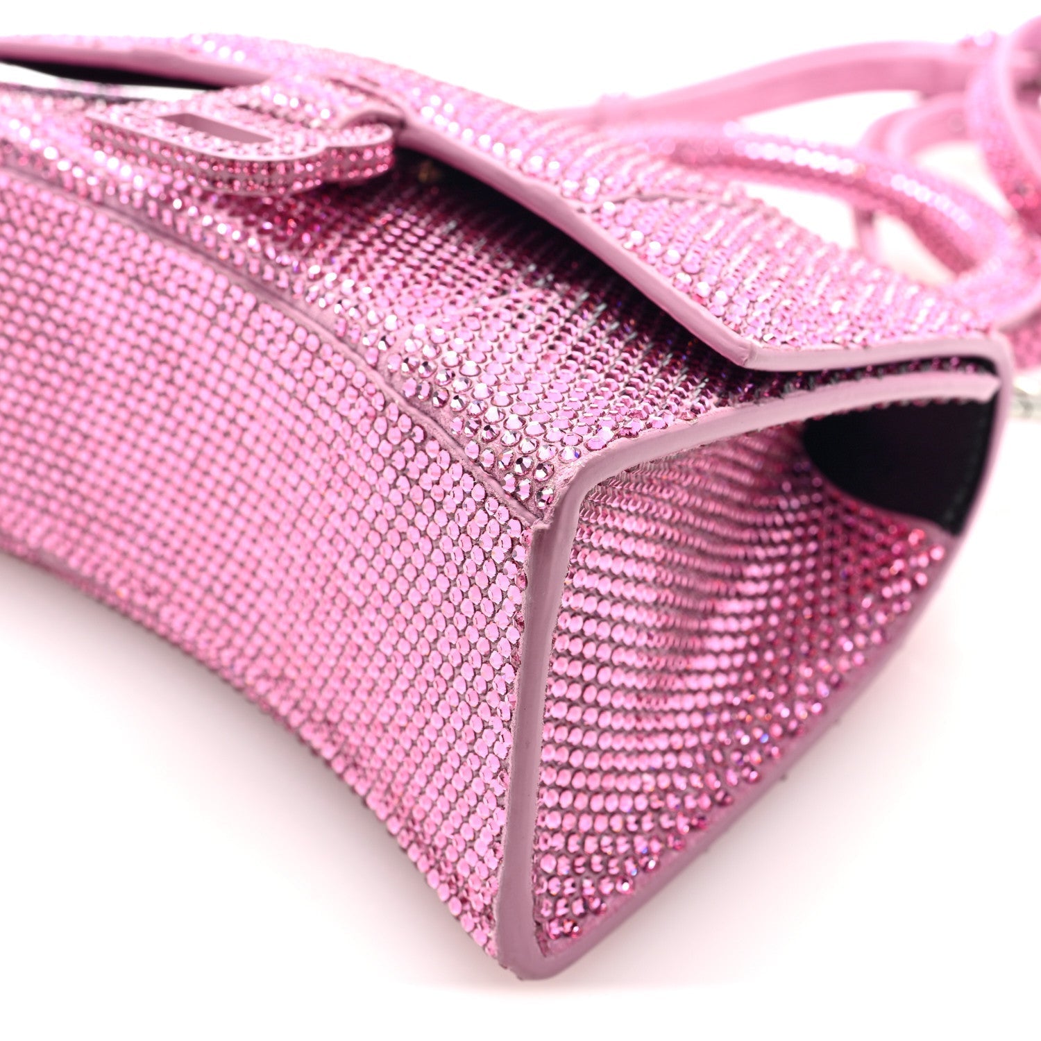 Strass Suede Hourglass Top Handle Bag XS Pink