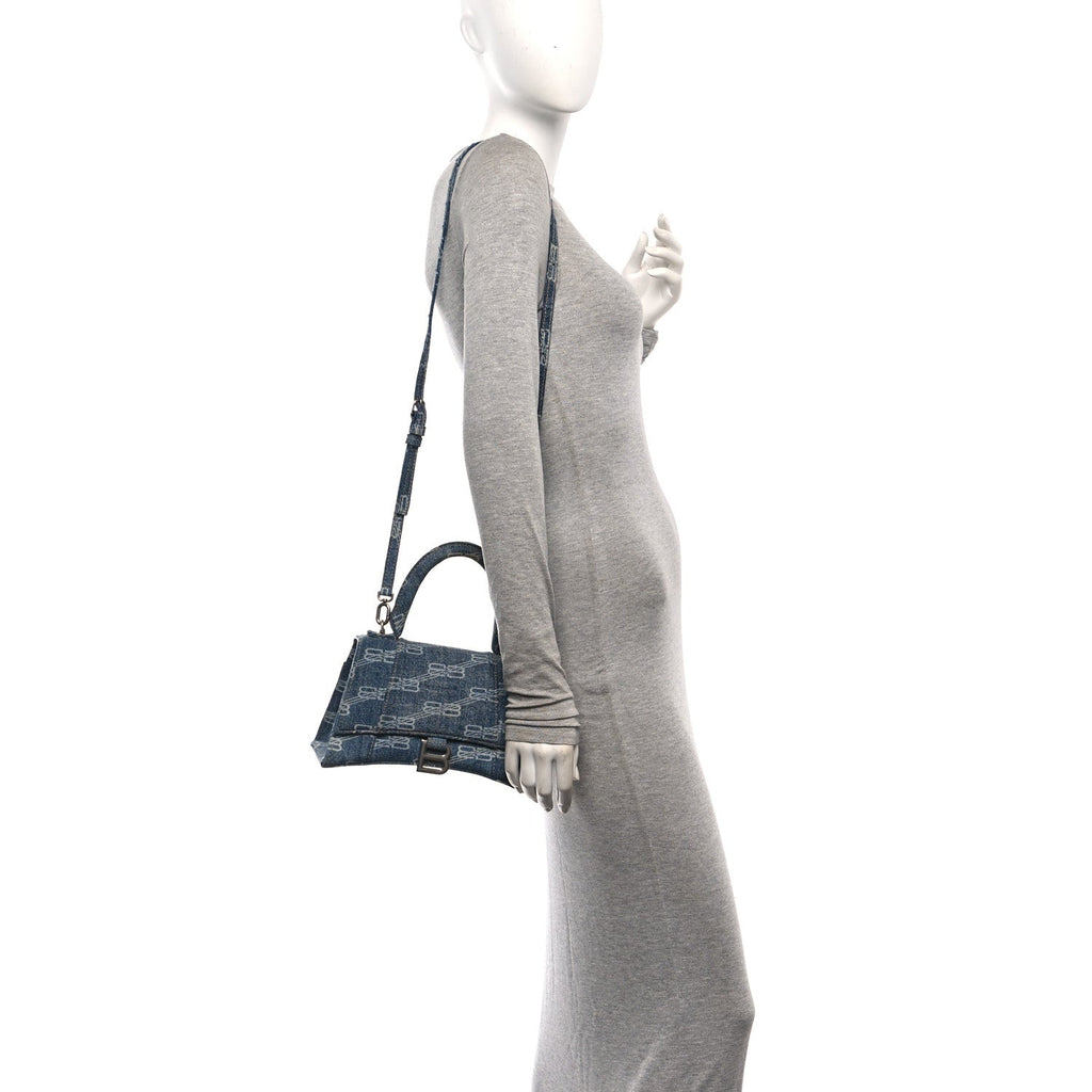 Denim BB Monogram Small Hourglass Top Handle Bag Blue