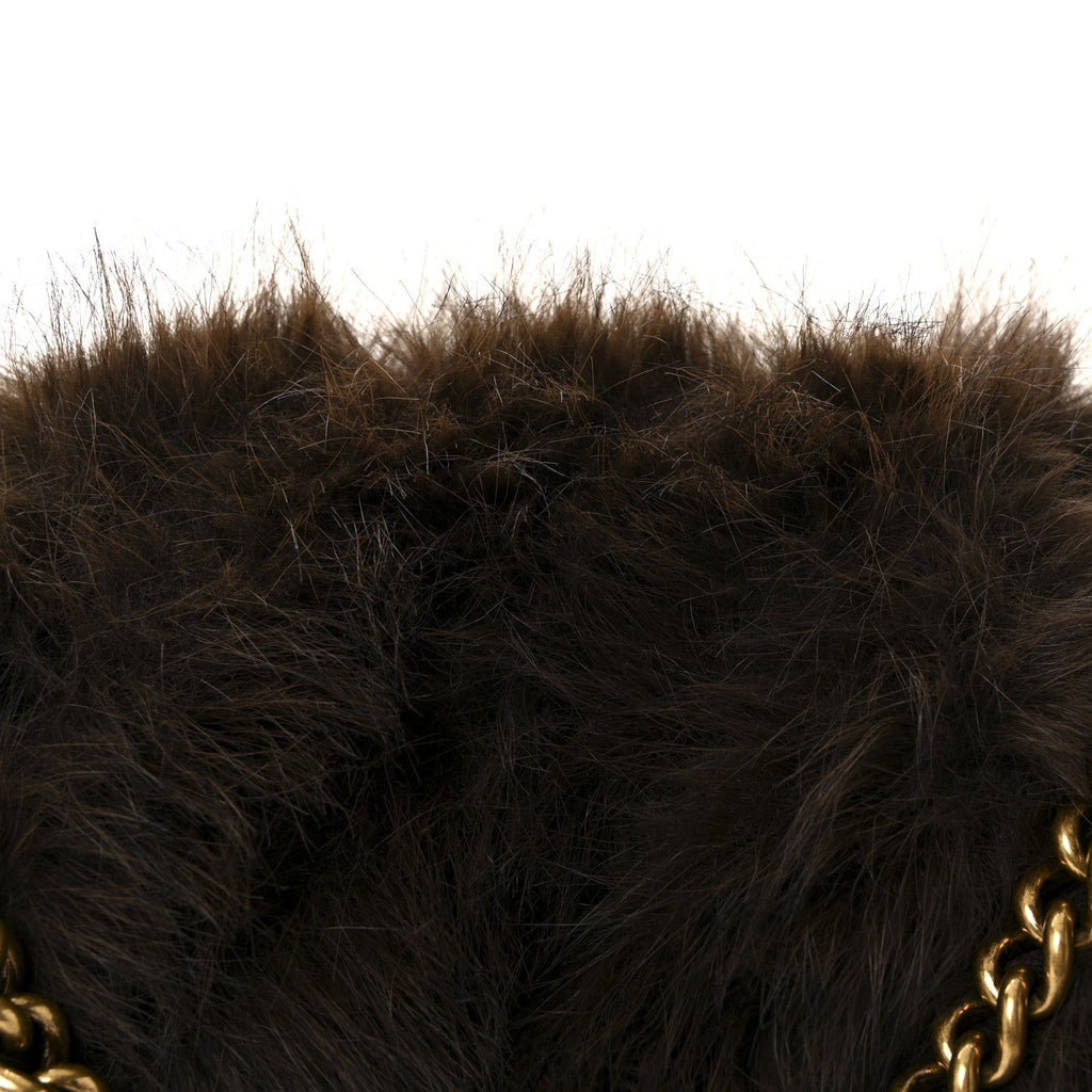 Faux Fur Medium Crush Chain Bag Brown
