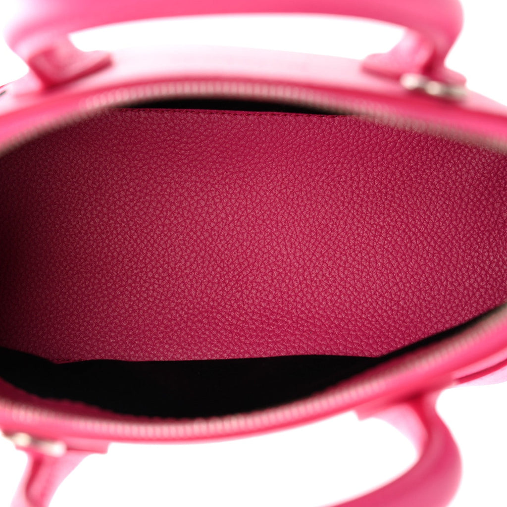 Signature Grained Calfskin Logo XXS Ville Top Handle Bag Fuchsia