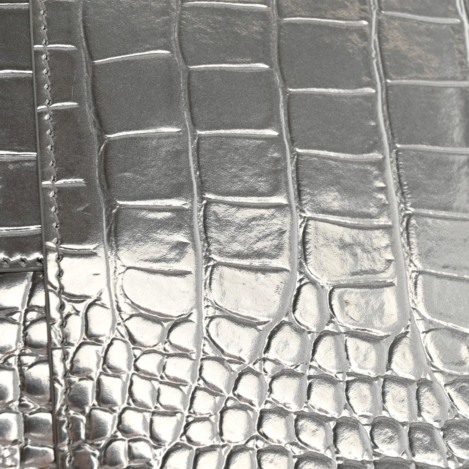 Metallic Calfskin Crocodile Embossed Hourglass Flap Flat Pouch Silver