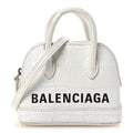 Calfskin Logo Crocodile Embossed Mini Ville Top Handle Bag White Black