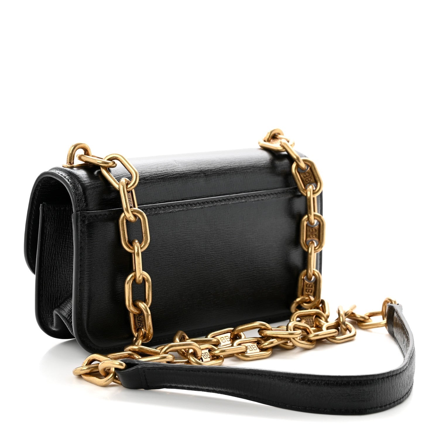 Calfskin Stripe Embossed Gossip Chain Bag XS Black
