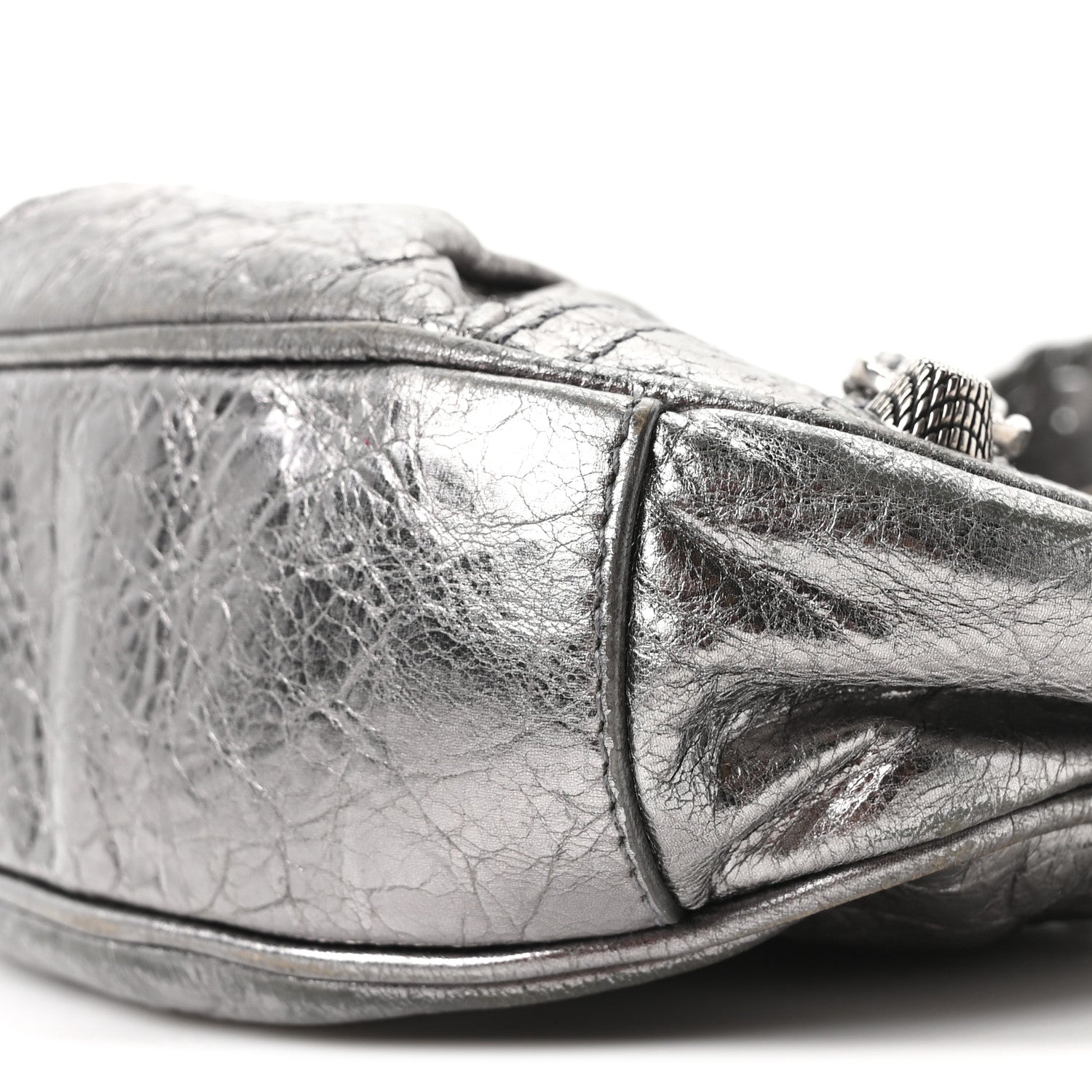Metallic Agneau Arena Le Cagole Shoulder Bag XS Silver