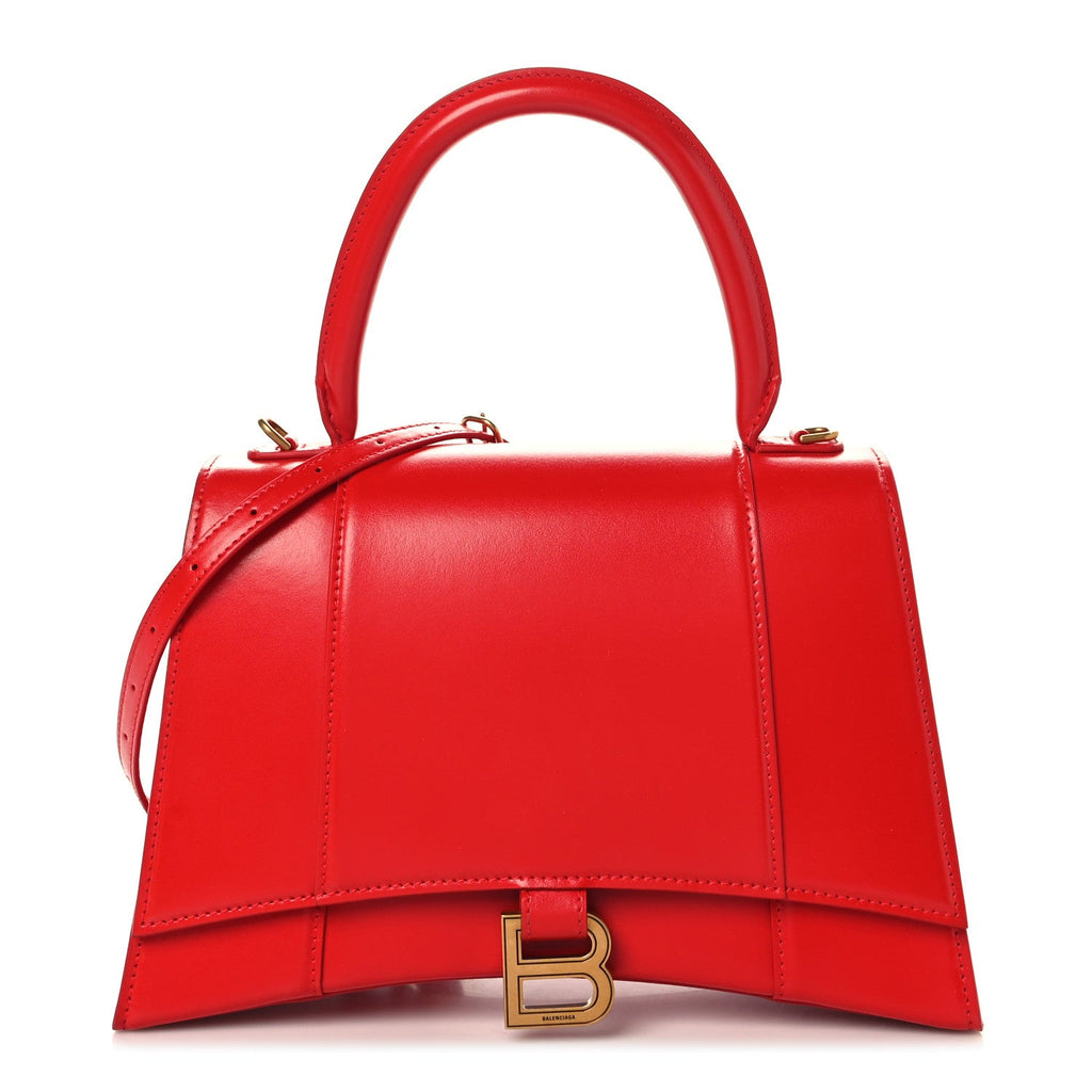 Shiny Box Calfskin Medium Hourglass Top Handle Bag Bright Red