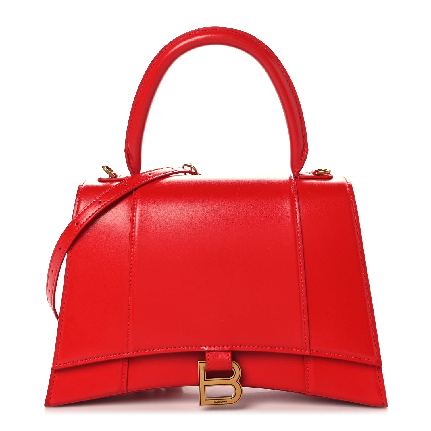 Shiny Box Calfskin Medium Hourglass Top Handle Bag Bright Red