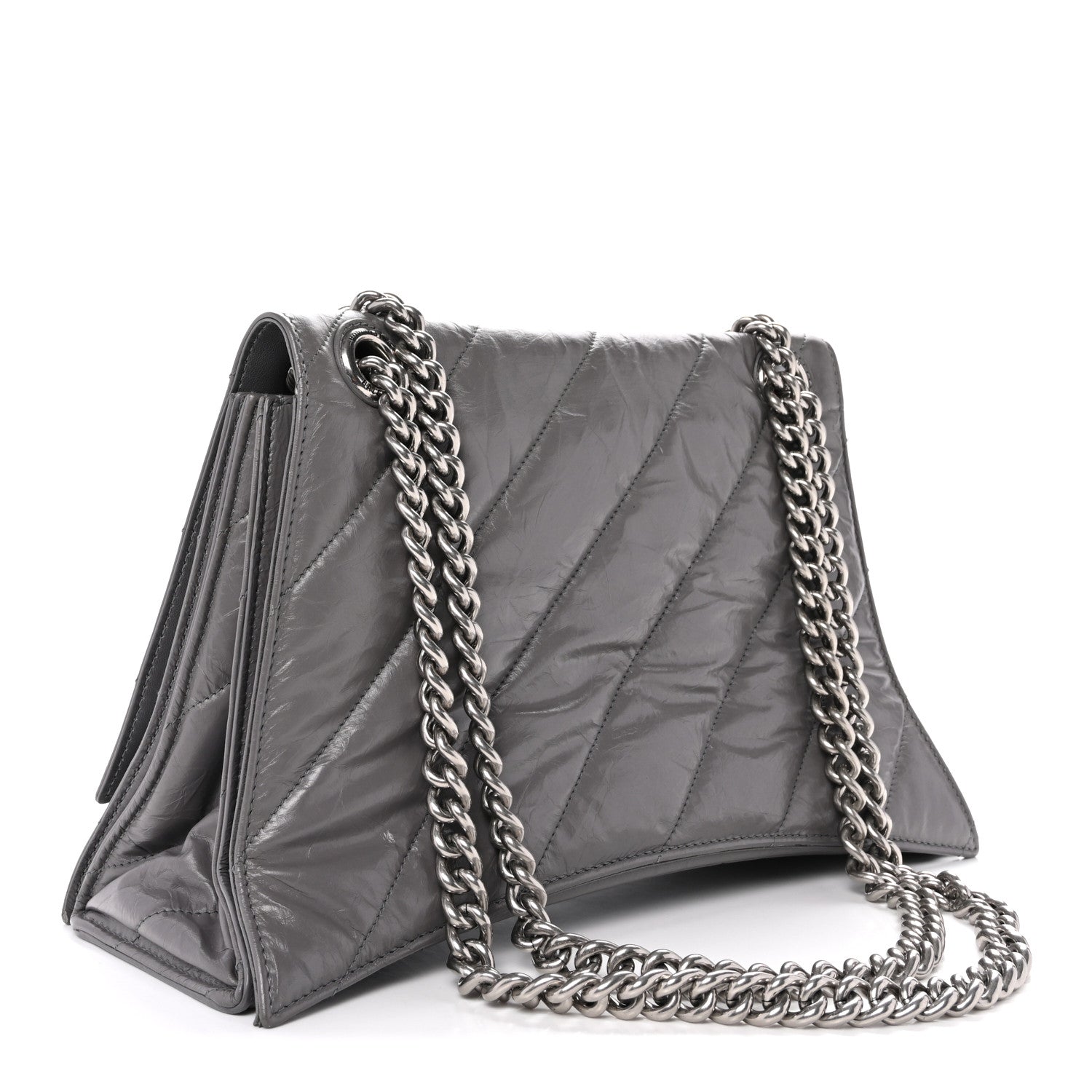 Crushed Calfskin Quilted Medium Crush Chain Bag Dark Grey