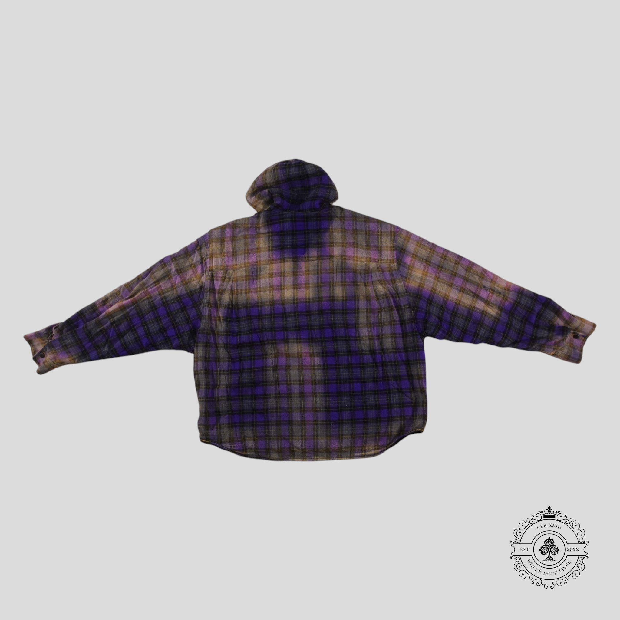 Balenciaga Bleached Check Flannel Hooded Overshirt in Purple Men Shirt